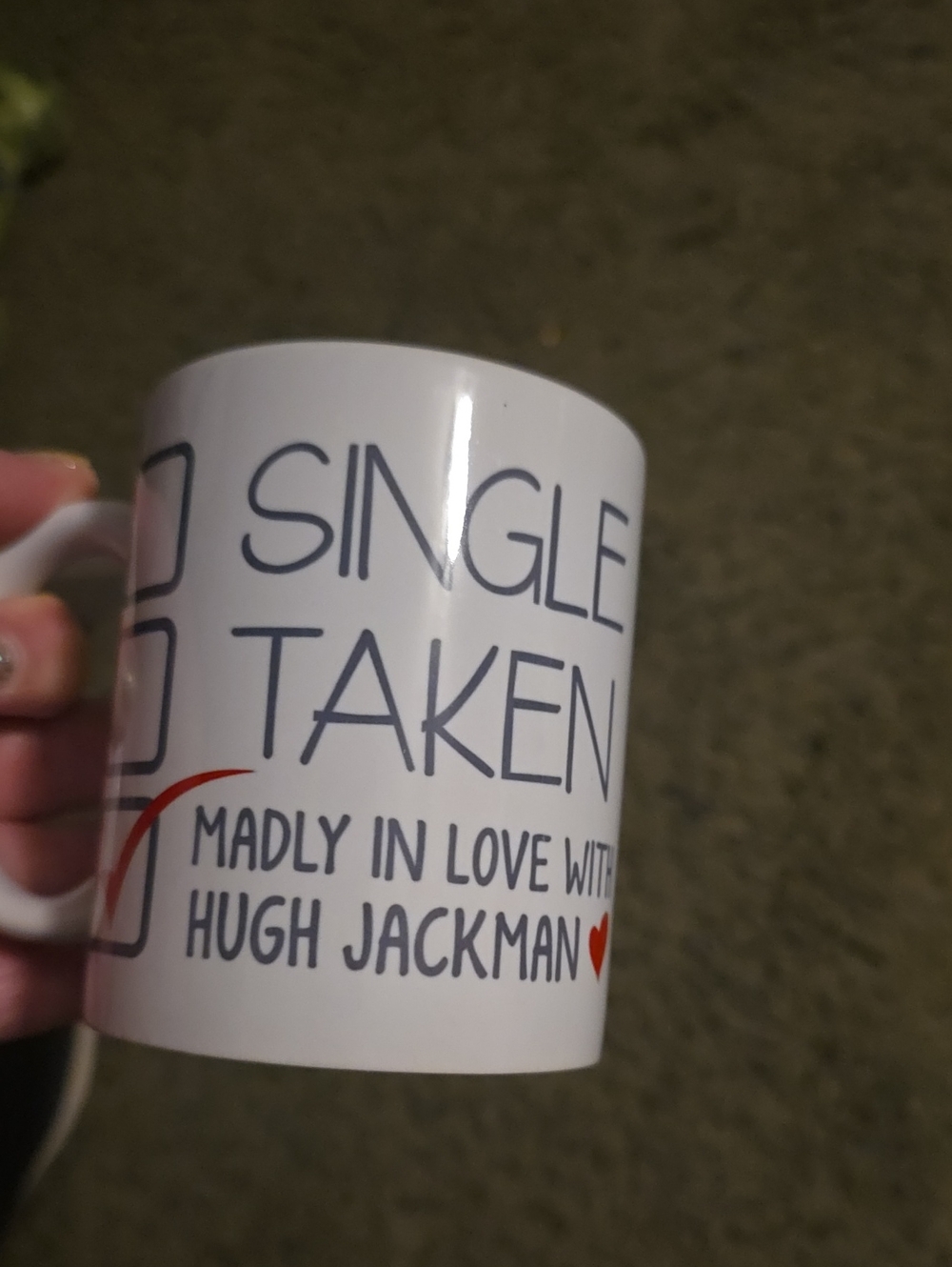 Source Unknown White Novelty Mug with Navy Text and Red Heart